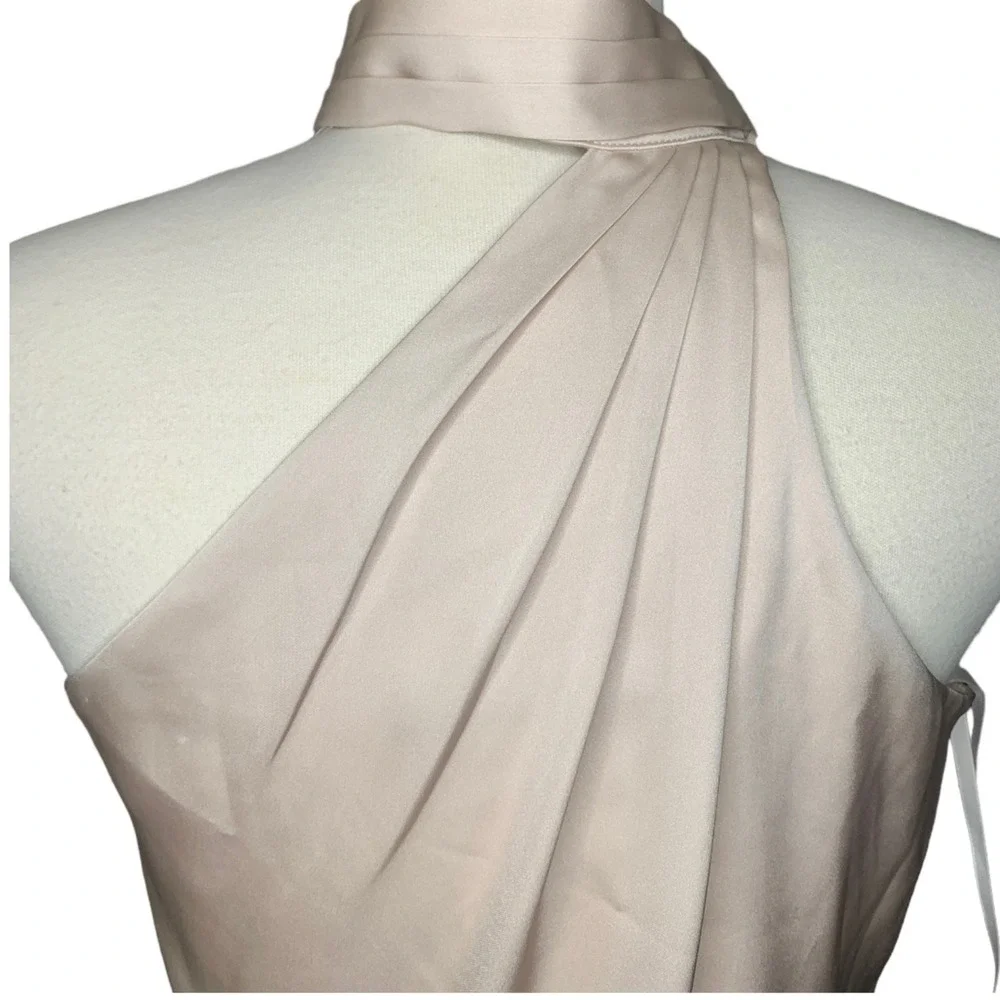 Elle Zeitoune Champagne Satin Halter Neck Maxi Dress Gown Medium Formal Wedding